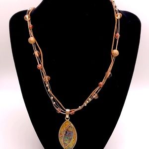 Necklace Abalone opalescent Teardrop eye rope beads wire Lobster clasp